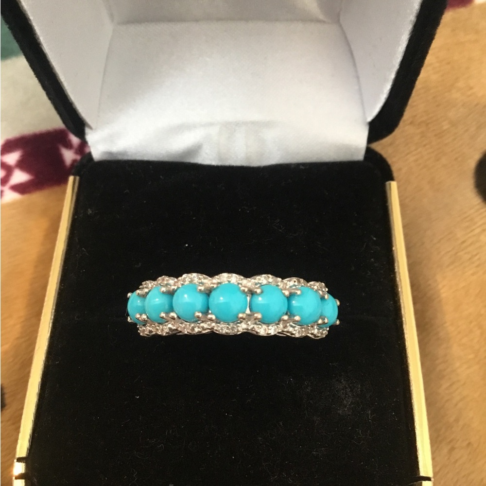 NWOT Sleeping Beauty Turquoise & White Zircon Sterling Silver Ring